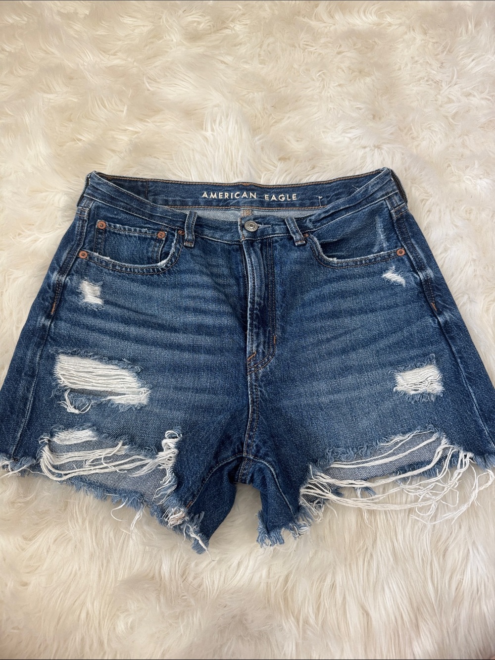 American Eagle Outfitters Distressed High-Rise Denim Shorts - Blue